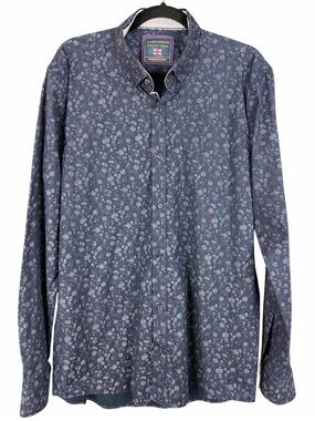 Guide London Premium Range Men’s XL Floral Button-Up Shirt Stretch Cotton Navy
